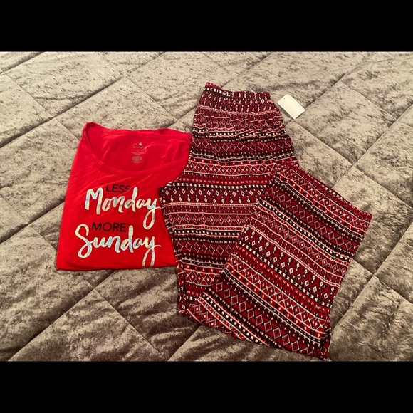 PIJAMA set of two pieces /pants and top women red size M - Picture 2 of 5